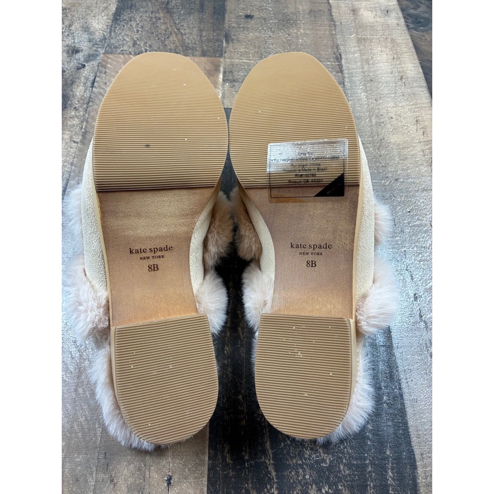 Kate Spade Faux Fur Suede Platform Mules Womens Beige Crystal Embellished Shoes - Picture 9 of 9
